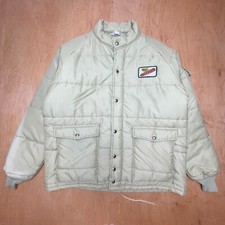Vintage Trojan XL (Fits 2XL) Beige Long Sleeve Full Button & Zip Puffer Jacket