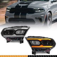 Pair For Dodge Durango 2021-2024 Full Led Projector Black Trim Headlight W Bulb
