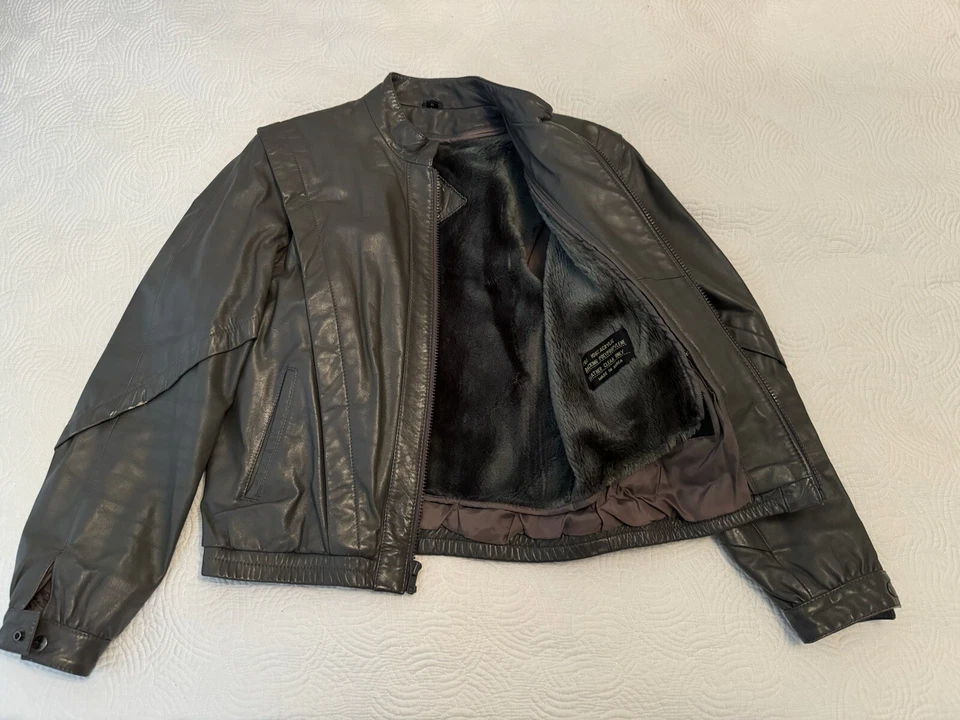 Chaqueta The Leather Warehouse Mujer Gris Cremallera Completa Bombardero Exterior Abrigo Talla 6 Foto 4 de 4