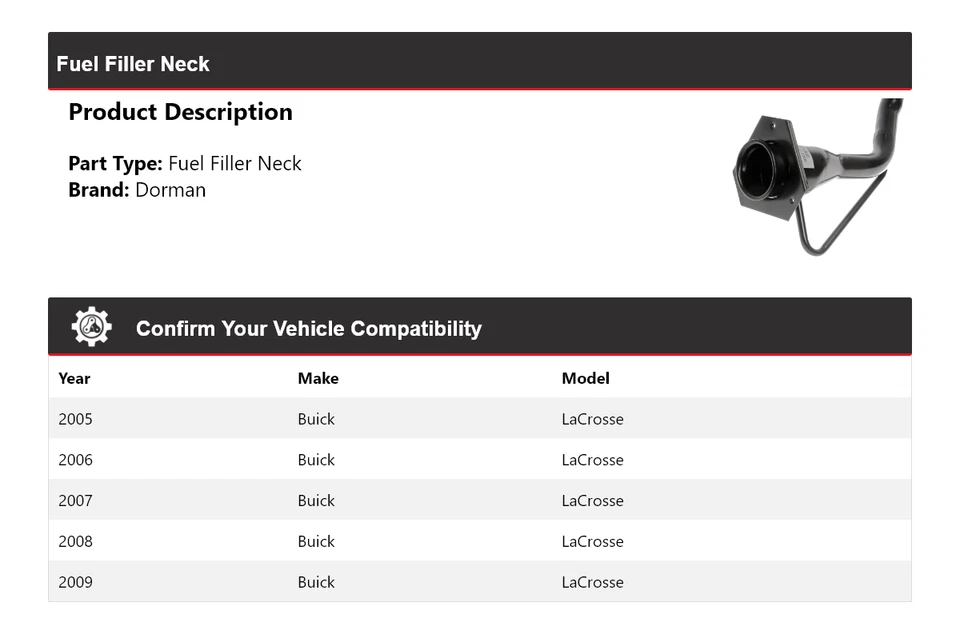Cuello de llenado de combustible para Buick LaCrosse Dorman 2005-2009 2006 2007 2008 Foto 2 de 4
