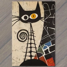 Art Print Cat Surreal Skeleton Black Cubist Abstract Art Spiral Eyes Minimalist
