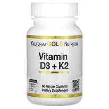 California Gold Nutrition Vitamin D3 + K2 Nutritional Supplement 60 pcs NEW