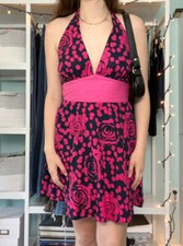 Vintage Pink Floral Halter Dress