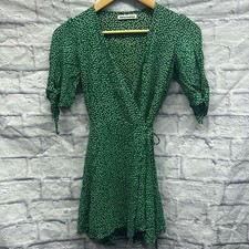 Reformation Green Floral Wrap Dress Small