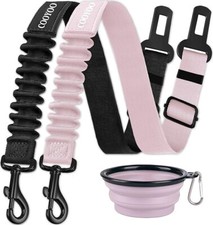 COOYOO Dog Seat Belt 3 Piece Set Retractable Dog Car Harness Adjustable Pink BLK