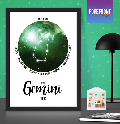 Personalisierter Zwillinge Sternzeichen/Sternbild Sternbild Druck/Horoskop Kunst/Geschenk 