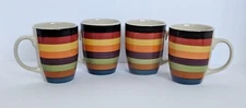 4 Philippe Richard RONDO Mugs Hand Painted Multicolor Bands 10 oz 4"