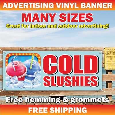 COLD SLUSHIES Advertising Banner Vinyl Mesh Sign Drink Ice Cold Fruit Cola Bar