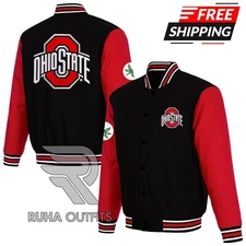 NCAA Ohio State Buckeyes Black/Red Satin Classic Bomber Lettermen Varsity Jacket