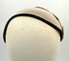 Vintage Wool Felt Leaves Beige Fascinator Cocktail Hat Headpiece w/Black Edge