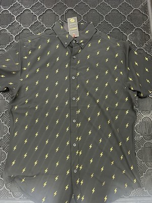 Drill Clothing Men's Black Yellow Lightning Bolt Short Sleeve Button-Up Shirt