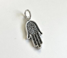 Amuleto colgante de plata esterlina 925 Hamsa mano de Fátima oxidado hecho a mano