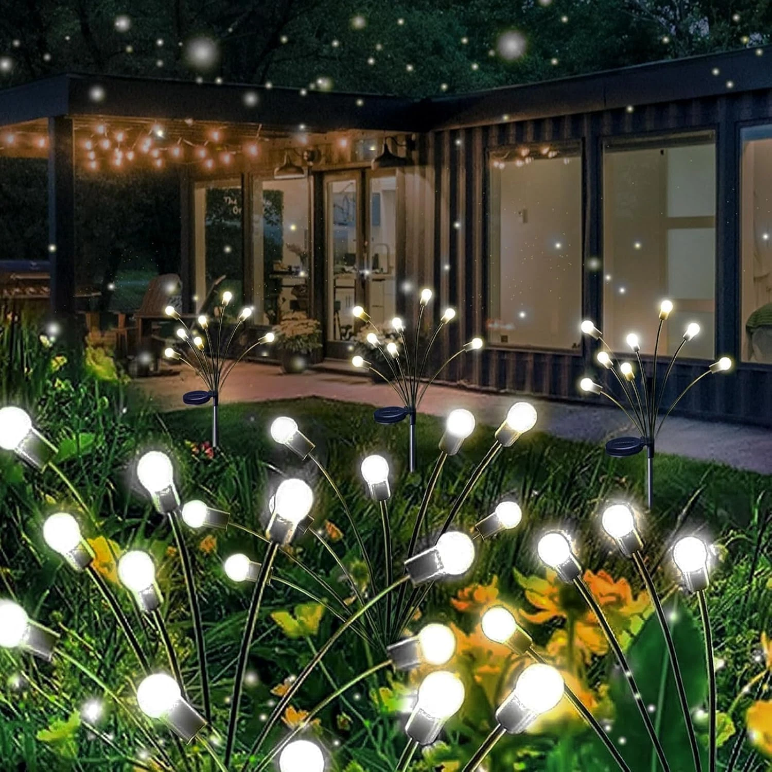 8 Pack Solar Firefly Garden Lights, 64LED Waterproof Outdoor Decor, Cool White