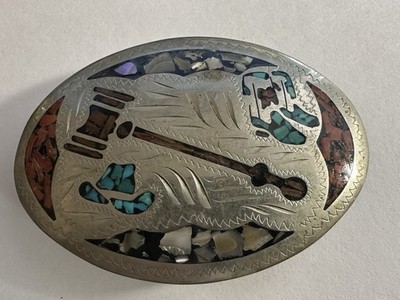 Vtg Hand Made Native Buckle Inlaid Stones, Boots, Cowboy Hat,  Gavel, Turquoise