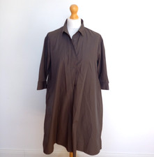 Uniqlo XS UK 8 10 Extra Fine Crisp Cotton A-Line Trapese Dress Khaki Olive Green
