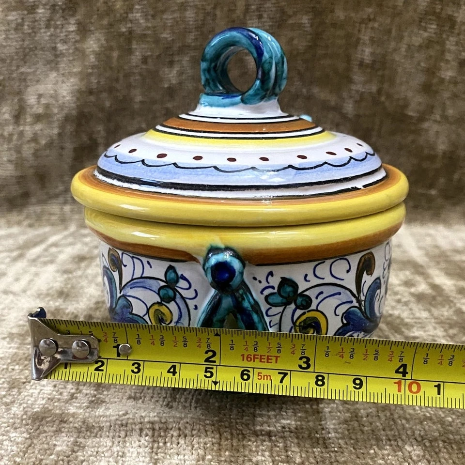 Tazón de queso/azúcar de cerámica artística de mayólica Ricco Deruta - Hecho a mano en Italia Foto 3 de 4