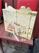 Hand Painted  Primitive Wood Cabinet Folk Art Country Ocean  15” X 14x5