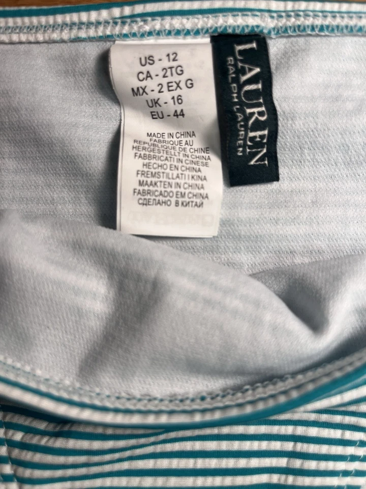 NWT Lauren Ralph Lauren Aqua Bikini Set Seersucker Pinstripe underwire Size 12 - Image 2 of 4