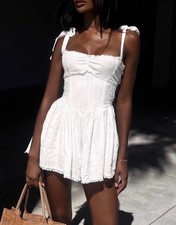Show Me Your Mumu Regal Romper White XS Tie Strap Corset Mini Dress