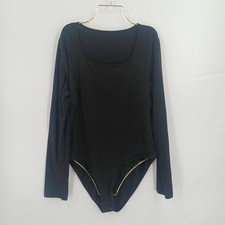 Womens Black Long Sleeve Scoop Neck Bodysuit Size Large
