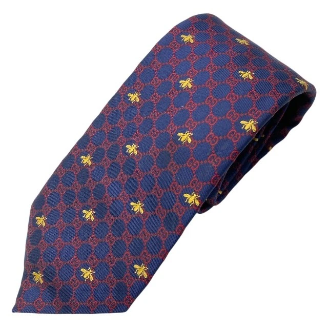 Gucci Cravate Loop Accessoires Petits Articles Micro Gg Abeille All Over Motif Soie Marine
