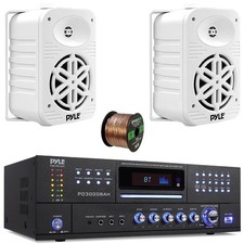 Pyle PD3000BAH Bluetooth Receiver, 2x 5.25" 500W Indoor/Outdoor Speakers, Wire