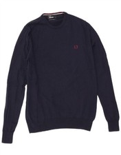 Fred Perry Mens Crew Neck Jumper Sweater Medium Navy Blue Wool CS12