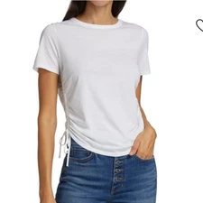 Women's Veronica Beard Tazi White Medium Ruched Sides Cotton