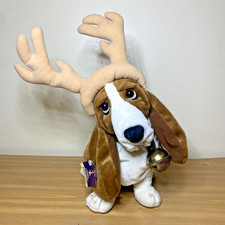 Applause Hush Puppies Holiday Basset Hound Dog Antlers Bell 14" Plush