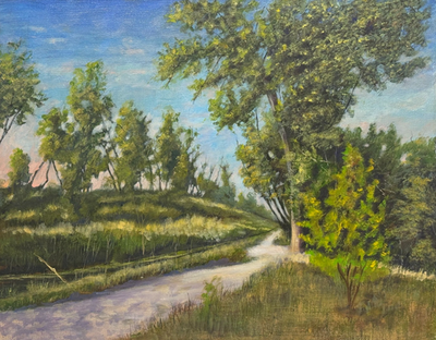 #ad ORIGINAL ART OIL PAINTING A RURAL COUNTRY ROAD PATH WITH TREES 16quot; X 20quot; CANVAS $60.00
