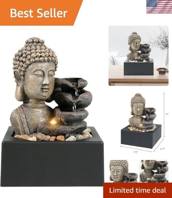 Compact Indoor Buddha Fountain with 4-Tier Waterfall - Perfect for Small Spaces