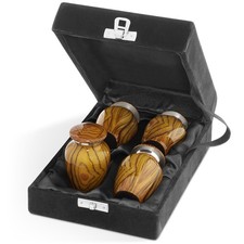 Set of 4 Cremation Urns for Human Ashes, Teak Wood Grain Keepsake in Velvet Case