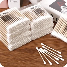 100/1000pcs Double Head Cotton Swabs: Wooden Stick Makeup Cleaning Buds - NEW