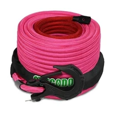 Synthetic Winch Rope, 3/8'' x 85ft 25,000LBS Double 3/8 Inch x 85 Feet Pink
