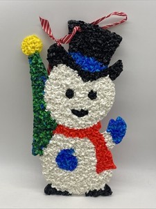Vintage Kage Melted Plastic Popcorn Frosty The Snowman Christmas Decoration 18”