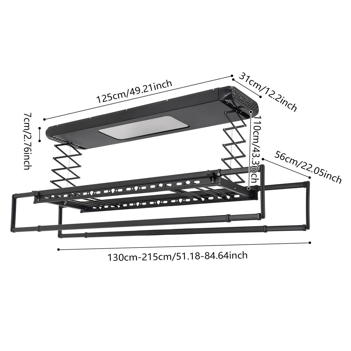 Electric Retractable Airing Rack Clothes Drying Rack W/ Remote Control &  Light