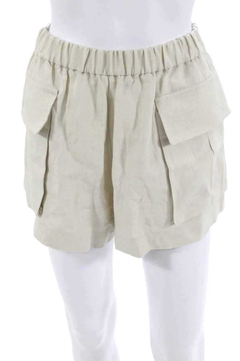 Designer Unisex Cargo Shorts Beige GOTS Organic Linen Zip Size XS