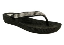 Ella S1 Flip Flops Womens Black Diamante Flip Flop Sandals