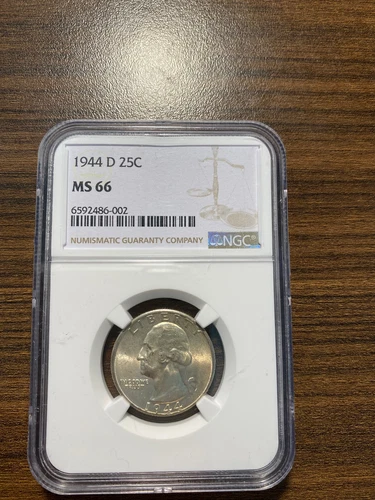 1944-D Washington Silver Quarter 25C NGC MINT STATE 66 MS 66 Type 1, Silver