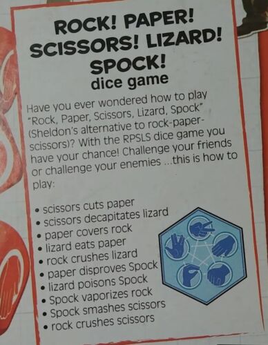 NEW The Big Bang Theory Rock Paper Scissors Lizard Spock Dice Game (Y1) - Picture 3 of 5
