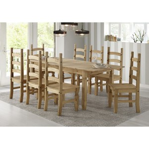 Corona Mexican Solid Pine Extendable Dining Table With 8 Dining