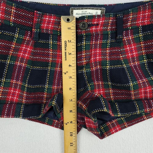 Abercrombie & Fitch Shorts Womens 00 Red Plaid Wool Flannel Lined Pockets Moose - Picture 5 of 13