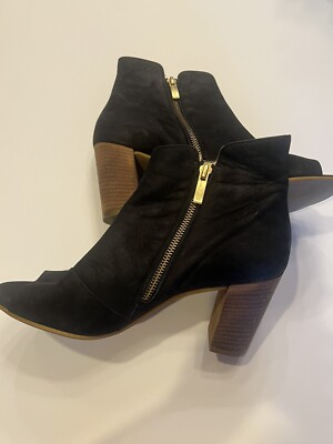 Paul Green Black Suede Zip Closure Open Toe Booties Bellini High Heel Size 10 US