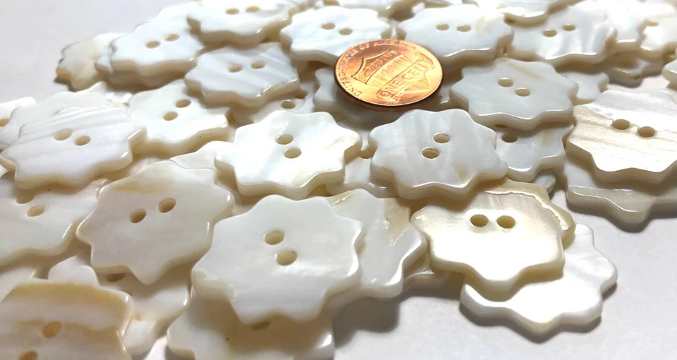 6 PC ONLY White Iridescent River Shell Star Shaped Buttons 22.5mm 7/8" 12199 - Image 4 of 4