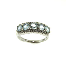 Natural Aquamarine 5 Stone Band Ring 925 Sterling Silver
