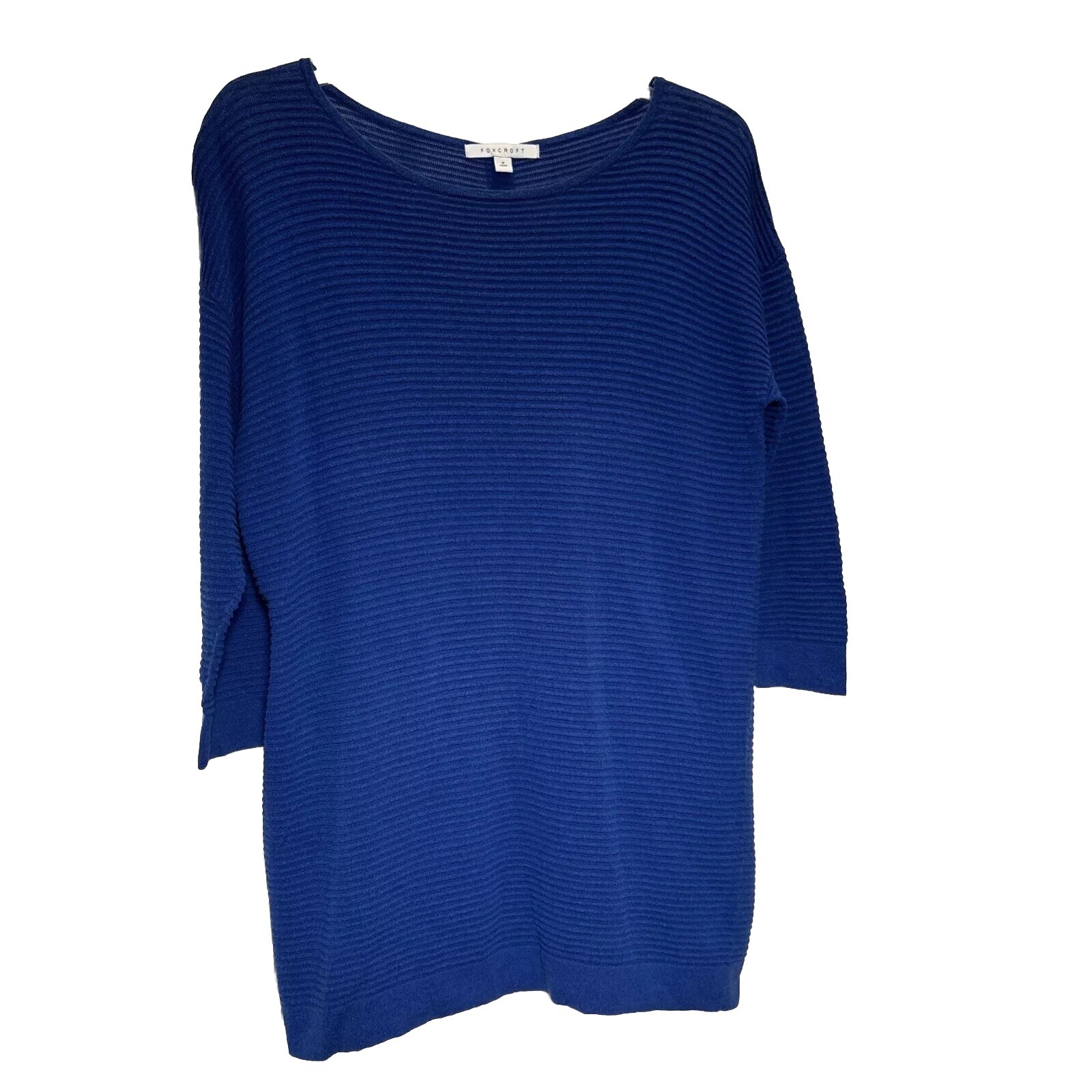 Foxcraft W- Med Sweater Tunic Royal Blue Ribbed  Pullover  Buttons Down The Back