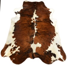 KUHFELL TRICOLOR STIERFELL ca. 210 x 190 cm  RINDERFELL TEPPICH BRAUN WEISS