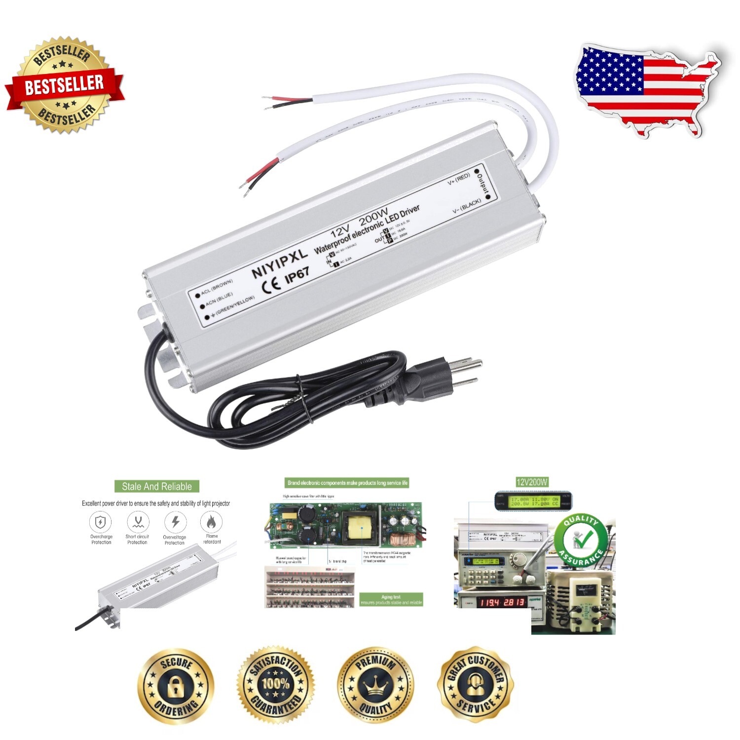200W Waterproof LED Driver - IP67 Power Supply for Outdoor Lighting & Projects