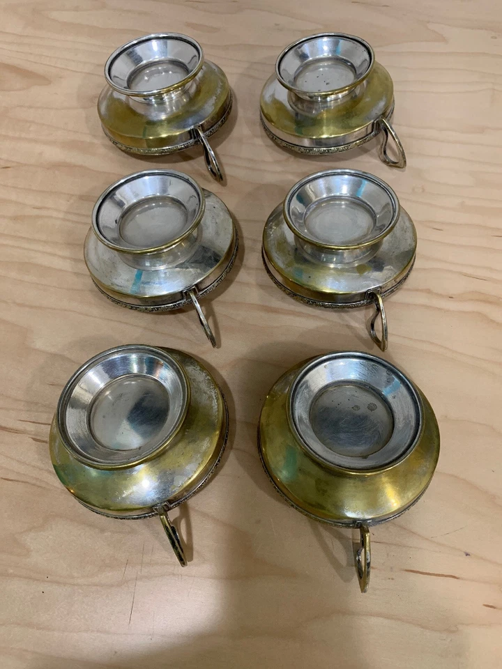 Старинный Argento серебро на латуни чайная чашка блюдца A.S.I.G набор из 6  - Изображение 4 из 4