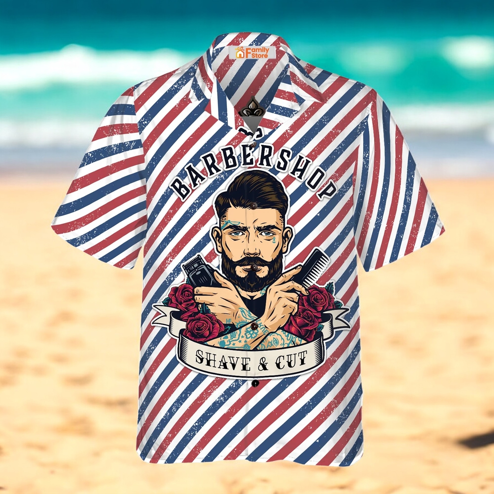 Barbershop Shave and Cut Hawaiian Shirt Design